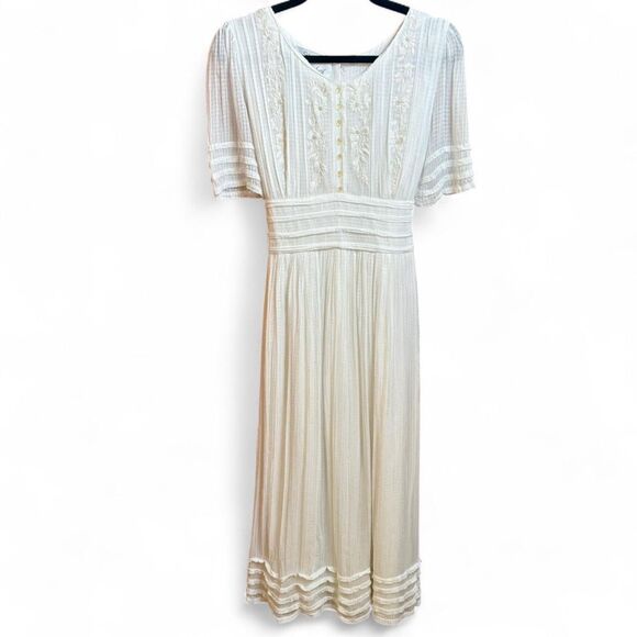 80s Vintage Sarah Elizabeth White Embroidered Floral Prairie Dress size 10 - Picture 1 of 12